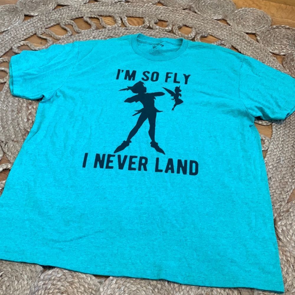 Disney Shirt XL Mens Peter Pan Im So Fly I Never Land Aqua Graphic Tee Tinkerbel